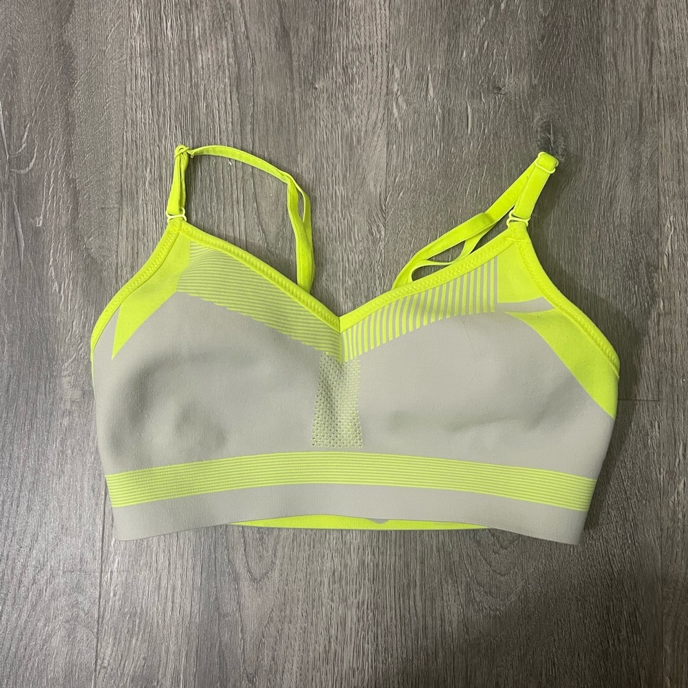 Nike Neon Yellow  and Gray Sports Athletic Bra size S
